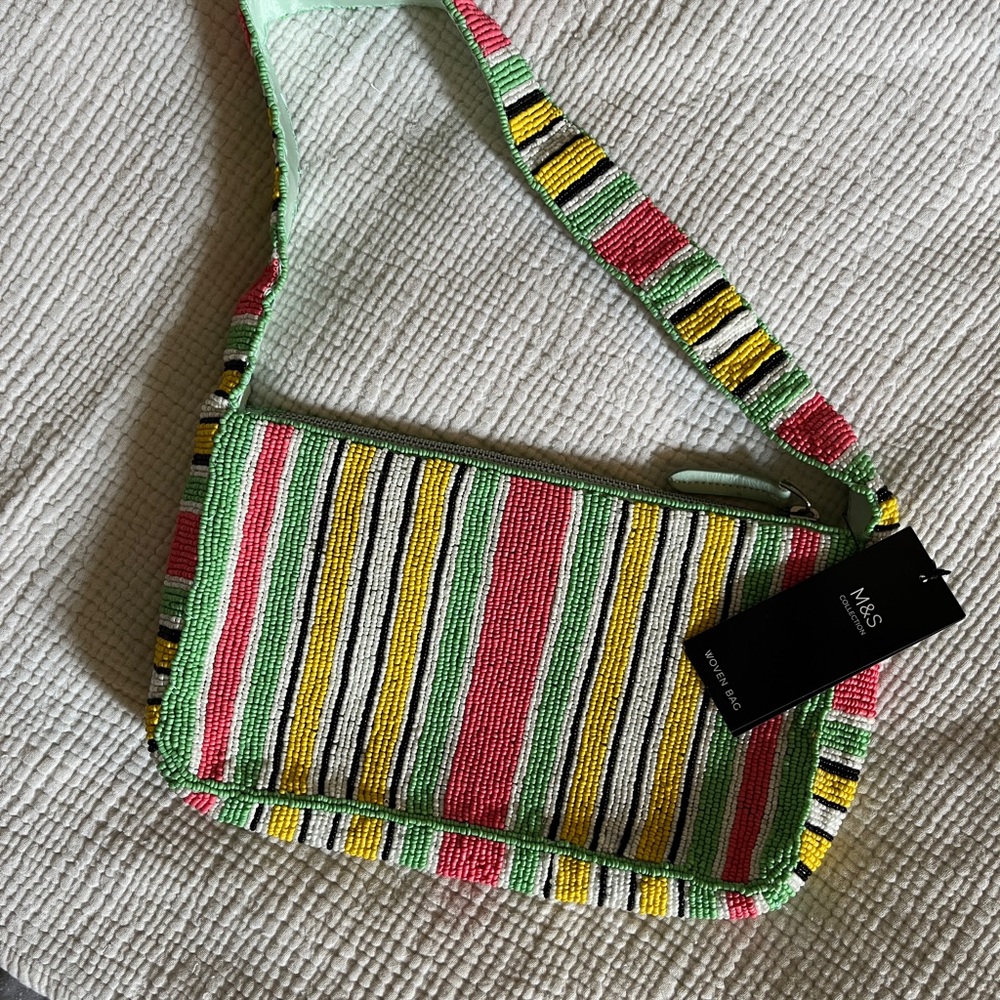 Beaded striped shoulder bag